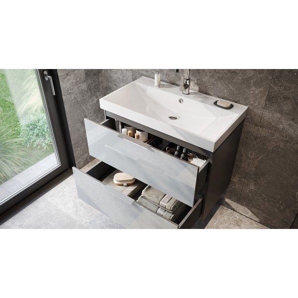 Dulap cu chiuvetă gri suspendat cu aspect lucios 81x65 cm Vasio – Germania-image-1