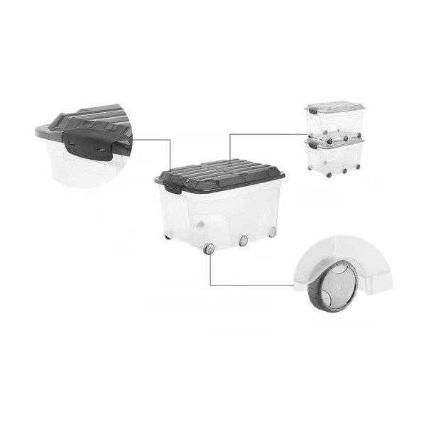 Cutie de depozitare din plastic cu capac pe roți 57 l Roller - Rotho-image-3