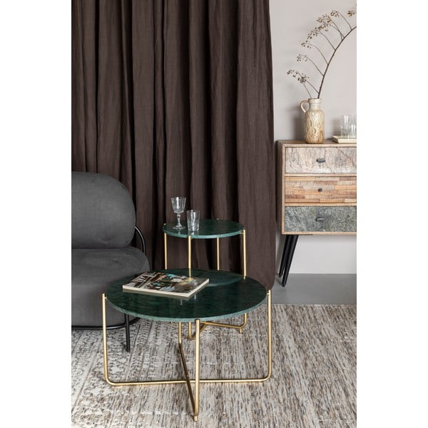 Măsuță de cafea verde/aurie rotundă cu blat din marmură ø 70 cm Timpa – White Label-image-1