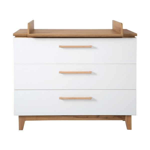 Comodă de copii albă joasă cu aspect de lemn de stejar cu masă de schimbat 118x104 cm Finn – Roba-image-2