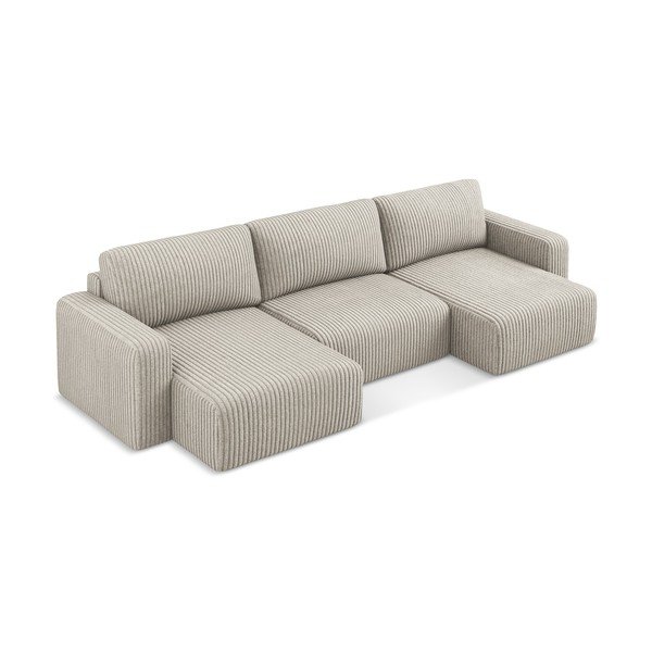 Colțar bej extensibil/cu spațiu de depozitare cu tapițerie din catifea reiată  (în formă de "U") Kona – Makamii-image-3