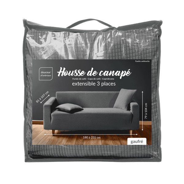 Husă gri antracit elastică pentru canapea cu 3 locuri Sacha – douceur d'intérieur-image-3