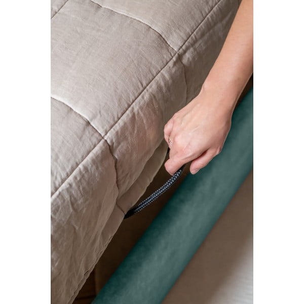 Pat turcoaz tapițat cu spațiu de depozitare și somieră 90x200 cm Dreamy Aurora – Miuform-image-3