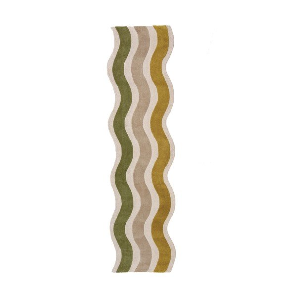 Covor tip traversă verde/în culoare naturală țesut manual din lână 80x300 cm Cascade Wool – Flair Rugs