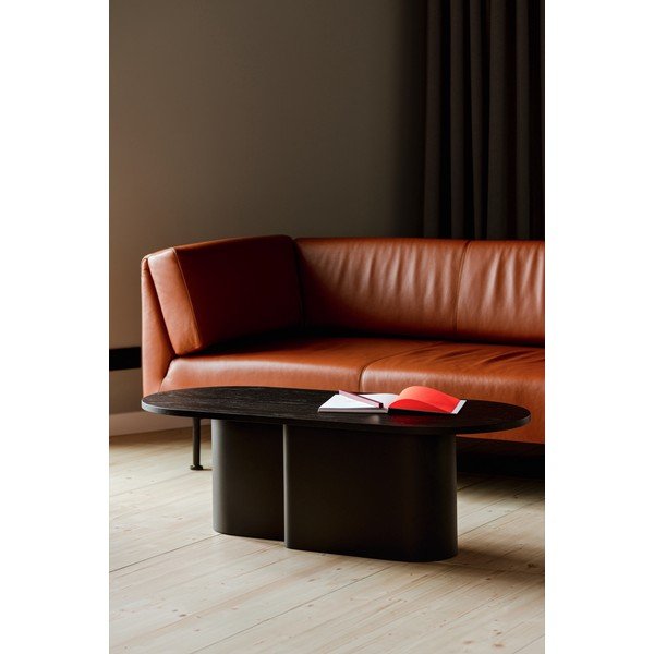 Măsuță de cafea neagră cu blat cu aspect de lemn de stejar 50x115 cm Looi – noo.ma-image-1