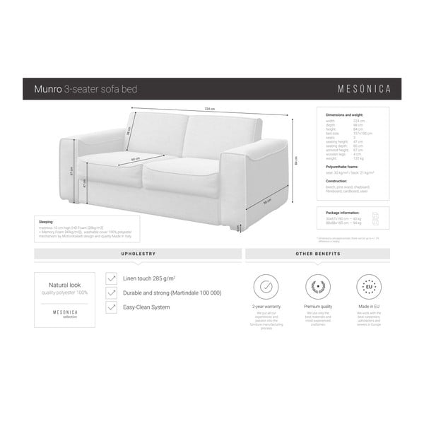 Canapea cu 3 locuri MESONICA Munro, gri-image-4