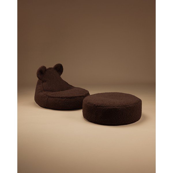 Fotoliu puf pentru copii maro închis cu tapițerie din țesătură bouclé Warm Hazel – Wigiwama-image-1