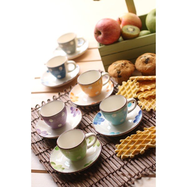 Set 6 cești din gresie pentru espresso cu farfurioară VDE Tivoli 1996 Tazone, multicolor-image-1