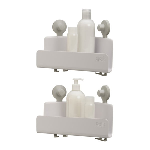 Set 2 rafturi pentru baie albe de colț autoadezive din plastic EasyStore - Joseph Joseph
