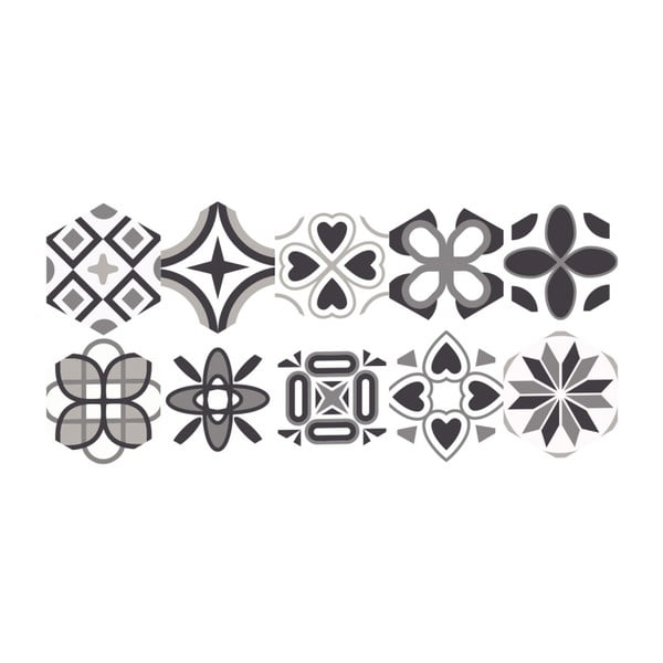 Set 10 autocolante pentru podea Ambiance Hexagons Fleurita, 20 x 18 cm