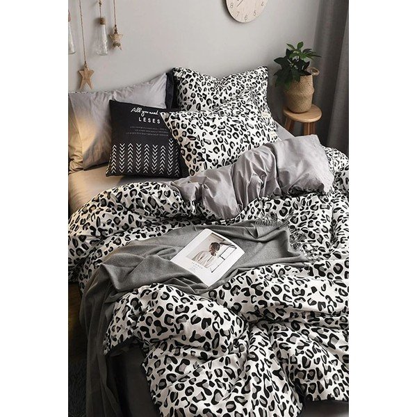 Lenjerie de pat alb-gri din bumbac pentru pat dublu-extins și cearceaf 200x220 cm – Mila Home-image-1