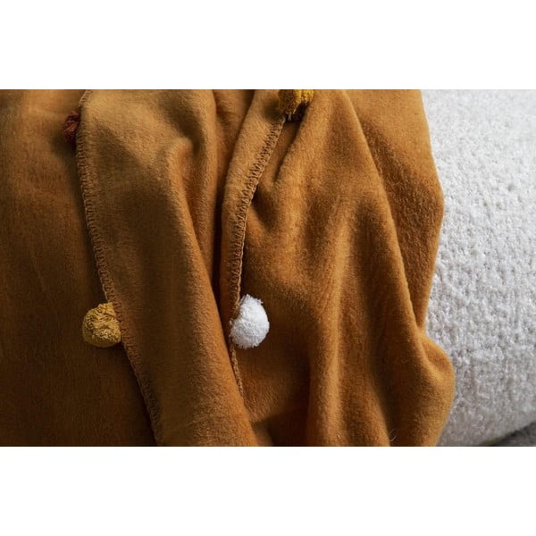 Cuvertură galben-muștar din polar, fleece 150x200 cm Pom Pom – Mijolnir-image-2