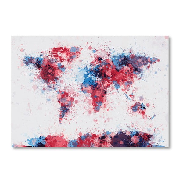 Poster cu harta lumii Americanflat Splash, 60 x 42 cm, albastru-roz