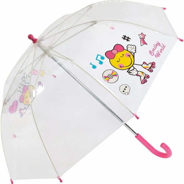 Umbrelă cu mâner roz pentru copii Smiley World