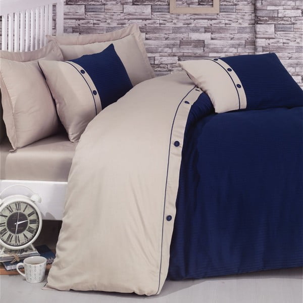 Lenjerie de pat cu cearșaf din bumbac satinat Fashion Stripe, 200 x 220 cm 