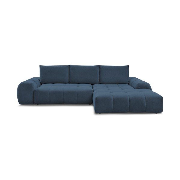 Colțar albastru închis extensibil/cu spațiu de depozitare cu tapițerie din chenille (cu colț pe partea dreaptă/cu șezlong) Everest – Bobochic Paris