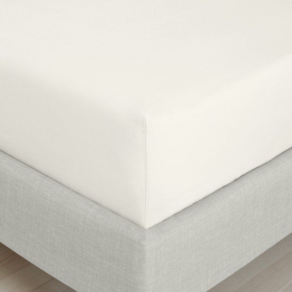 Cearceaf crem din bumbac percal cu elastic 90x190 cm Cotton Percale – Bianca-image-3