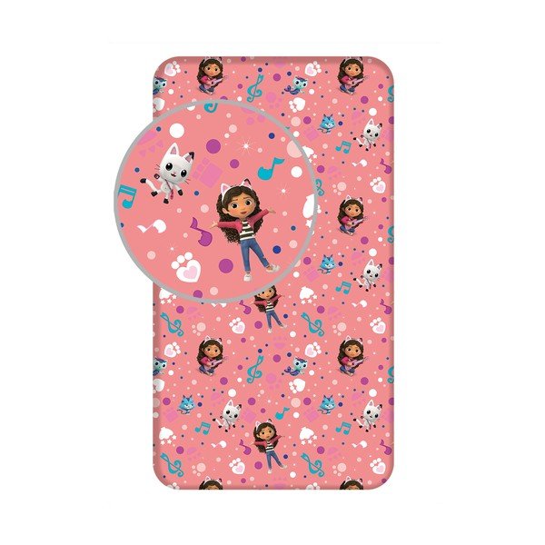 Cearceaf pentru copii din bumbac pentru pat de o persoană cu elastic 90x200 cm Gabby's Dollhouse – Jerry Fabrics