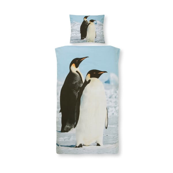 Lenjerie de pat din bumbac pentru copii Ekkelboom Penguin, 140 x 200 cm