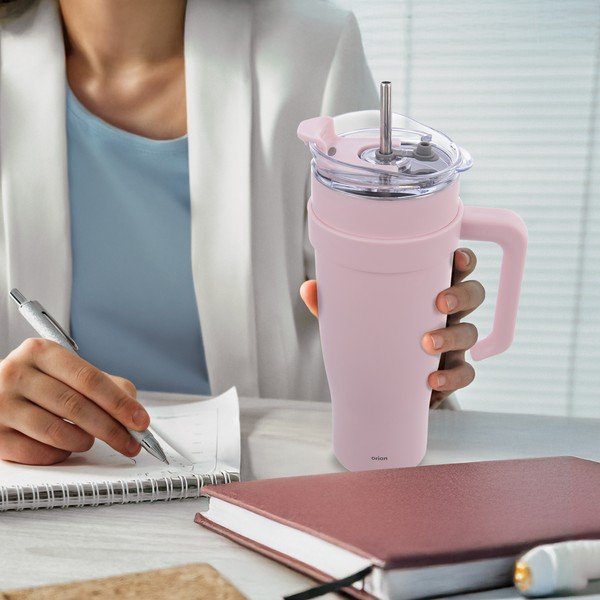 Cană termos roz cu pai 1,2 l Termo – Orion-image-1