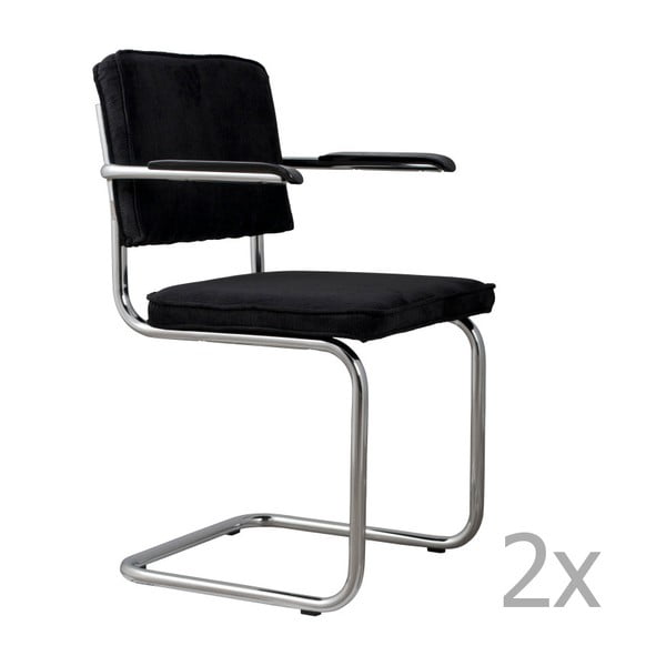 Set 2 scaune cu suport pentru brațe Zuiver Ridge Rib, negru