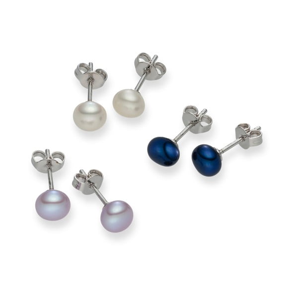 Set 3 perechi de cercei cu perle Nova Pearls Copenhagen Genevieve White/Lilac/Dark Blue