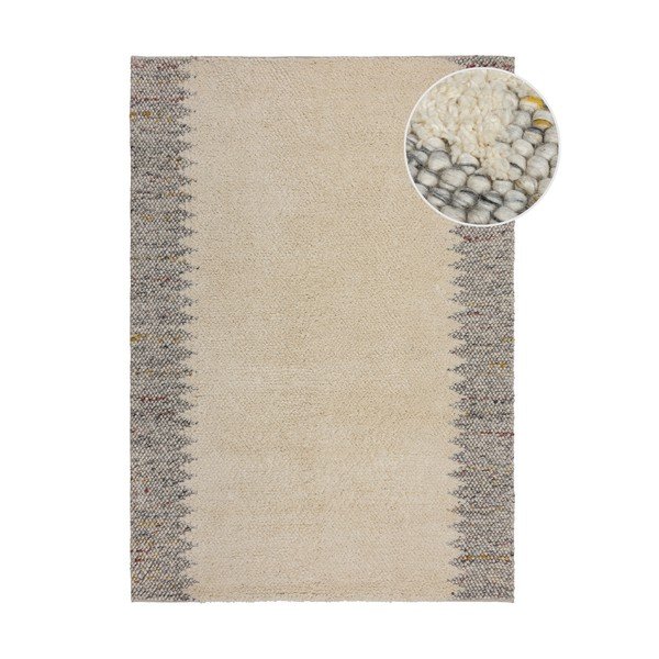 Covor gri/crem țesut manual din amestesc de lână 160x230 cm Minerals Border – Flair Rugs