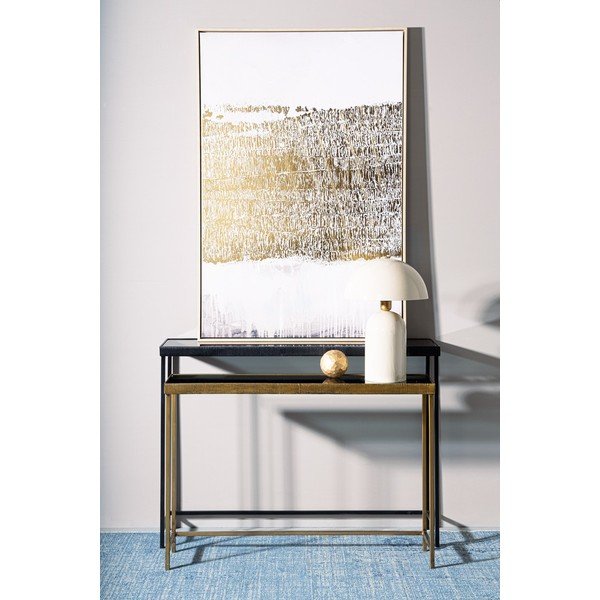 Mese consolă negre/aurii 2 buc. cu blat din sticlă 26x107 cm Yamir – Bizzotto-image-1
