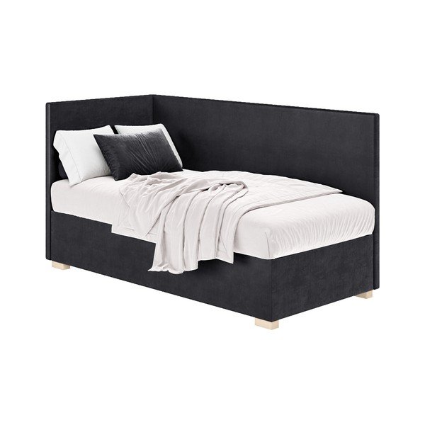 Pat pentru copii  albastru închis pe colț cu spațiu de depozitare cu saltea 90x200 cm Flexi – Ghado-image-3