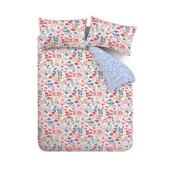 Lenjerie de pat albastră/roz din bumbac pentru pat de o persoană 135x200 cm Olivia Floral – Bianca