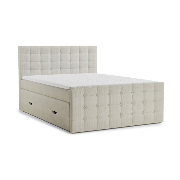 Pat boxspring crem cu spațiu de depozitare 200x200 cm Tasca – Maison de Rêve