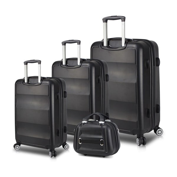 Set 3 valize cu roți, port USB și geantă cosmetică/voiaj My Valice LASSO Travel Set, negru