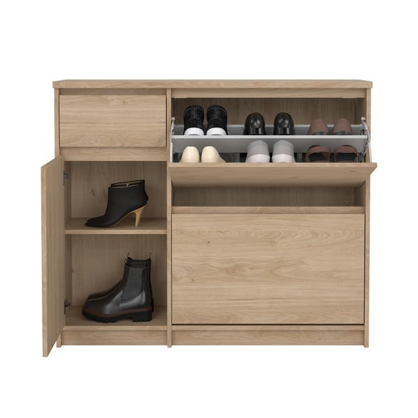 Pantofar în culoare naturală cu deschidere înclinată cu aspect de lemn de stejar 109x93x32 cm Naia – Tvilum-image-3