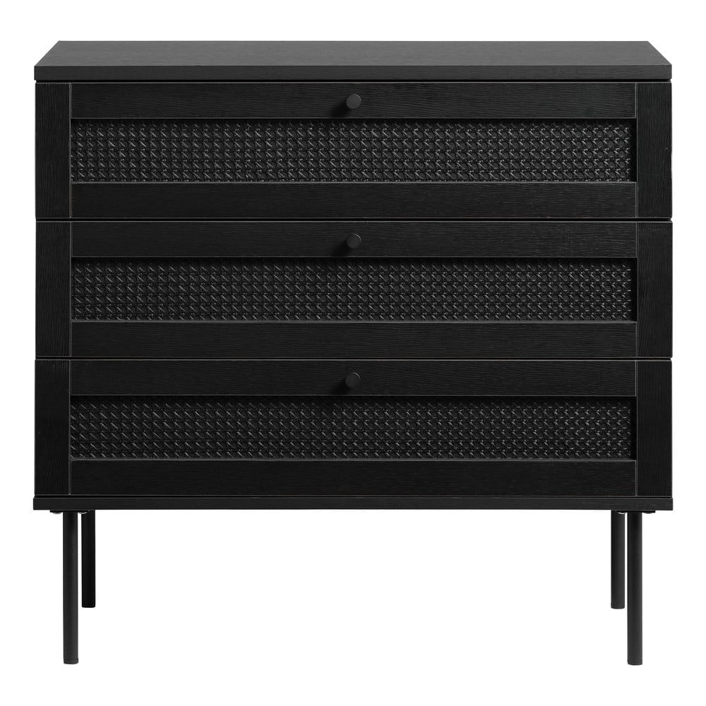 Comodă neagră joasă cu aspect de lemn de stejar 80x75 cm Pensacola – Unique Furniture