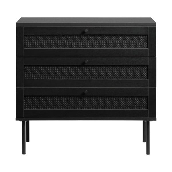 Comodă neagră joasă cu aspect de lemn de stejar 80x75 cm Pensacola – Unique Furniture