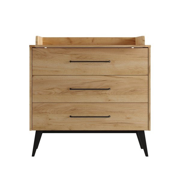 Comodă de copii în culoare naturală joasă cu aspect de lemn de fag 100x92 cm Retro – Pinio-image-4