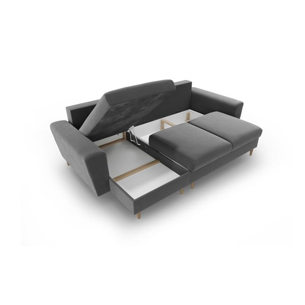 Colțar gri deschis extensibil, cu spațiu de depozitare cu tapițerie din catifea Kyoto – Cosmopolitan Design-image-3