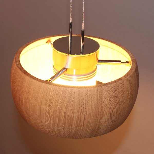 Lustră neagră/în culoare naturală LED cu intensitate reglabilă cu abajur din lemn Shine-wood – Fischer & Honsel-image-2