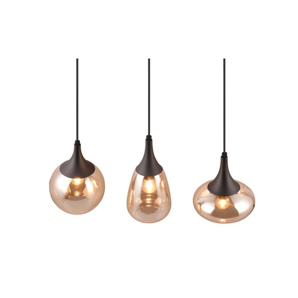 Lustră neagră/portocalie cu abajur din sticlă Lumina – Trio-image-1