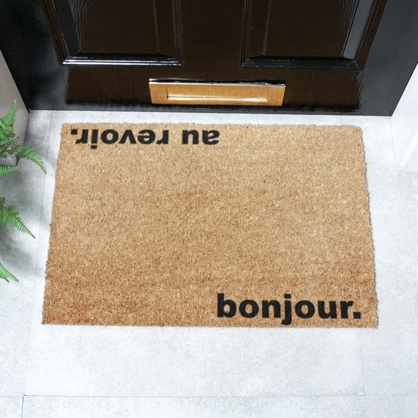 Covoraș de intrare din fibre de nucă de cocos 40x60 cm Bonjour, Au Revoir – Artsy Doormats-image-2