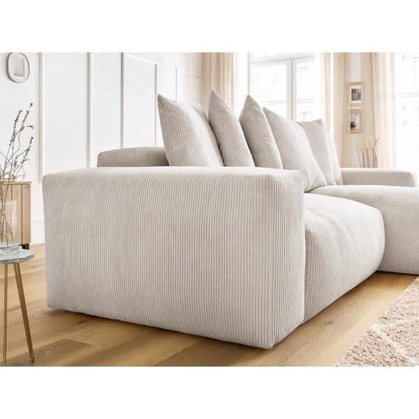 Colțar crem extensibil/cu spațiu de depozitare cu tapițerie din catifea reiată Voltaire – Bobochic Paris-image-4