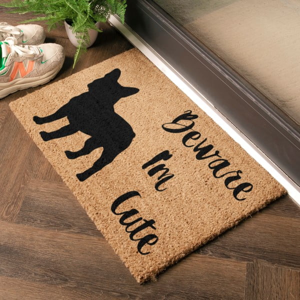 Covoraș de intrare din fibre de nucă de cocos 40x60 cm Beware I'm Cute French Bulldog – Artsy Doormats-image-1