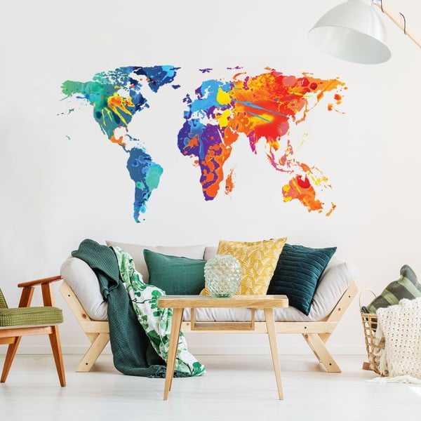 Autocolant de perete Ambiance Worlds Map Design Watercolor, 60 x 105 cm-image-1