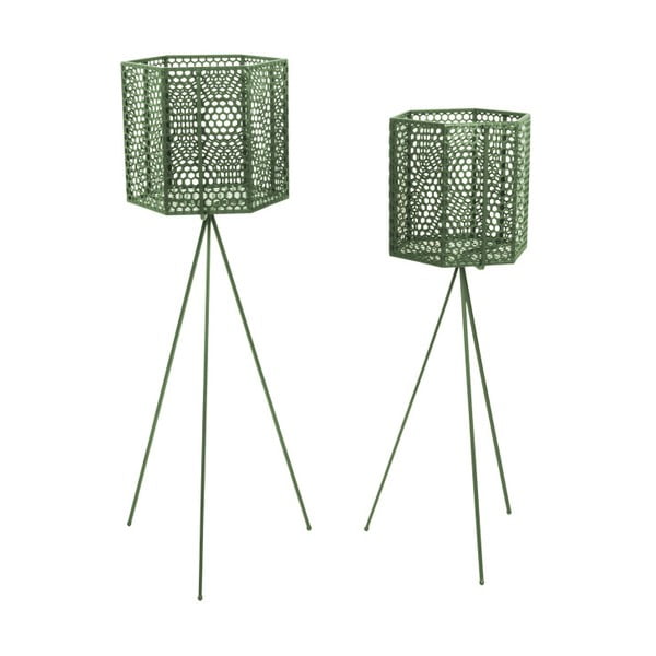 Set 2 suporturi metalice pentru ghiveci PT LIVING Hexagon, verde închis