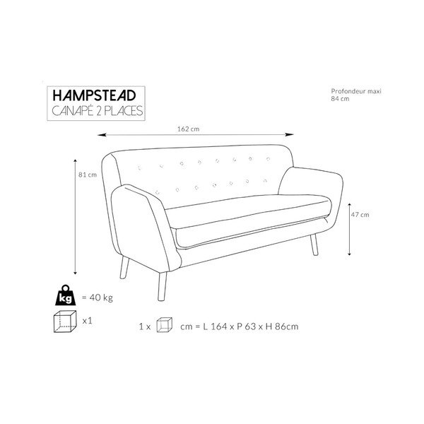 Canapea Cosmopolitan desing Hampstead, 162 cm, roz-image-4