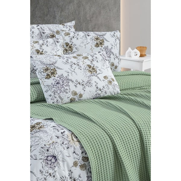 Cuvertură verde din bumbac 220x240 cm Waffle – Mila Home-image-1