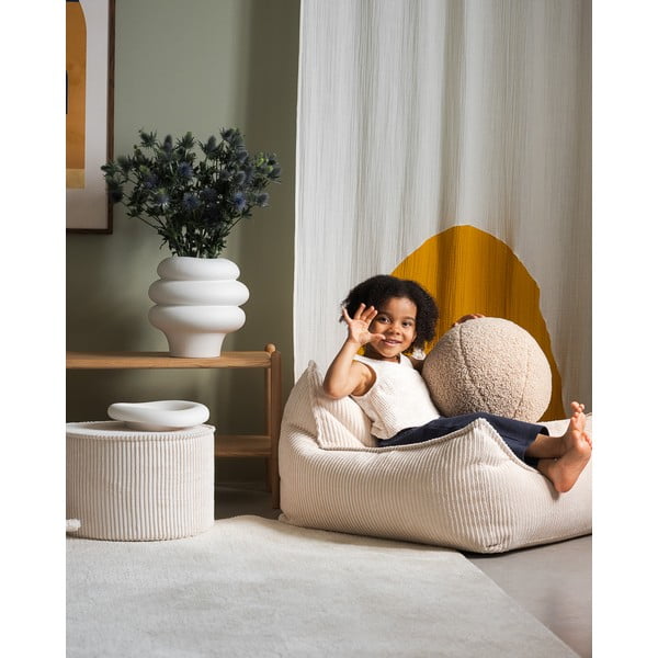 Puf de copii crem cu tapițerie din catifea reiată – Wigiwama-image-3