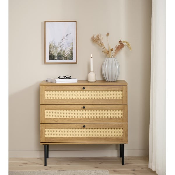 Comodă în culoare naturală joasă cu aspect de lemn de stejar 80x75 cm Pensacola – Unique Furniture-image-1