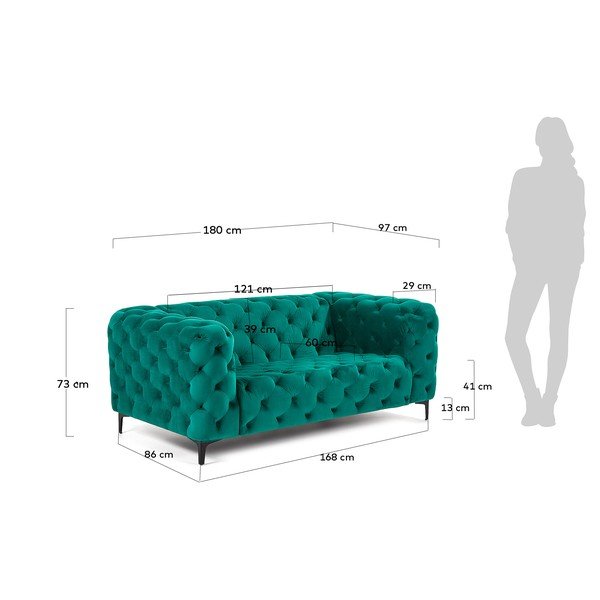 Canapea cu 2 locuri La Forma Maisha, aspect de catifea, verde-image-2