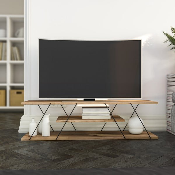 Comodă TV în culoare naturală cu aspect de lemn de nuc 120x33 cm Canaz – Kalune Design-image-1